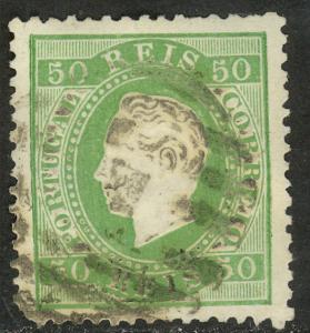PORTUGAL 1870-84 50r Pale Green King LUIZ Sc 42 USED