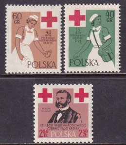 Poland 1959 Sc 868-70 Henri Dunant Nurse Red Cross Centenary Stamp MNH