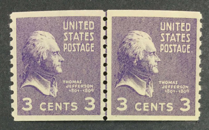 MOMEN: US STAMPS #842 COIL LINE PAIR MINT OG NH XF LOT #49656