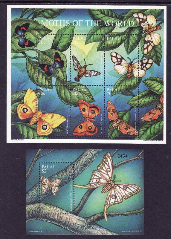 Palau-Scott#621-22-two Unused NH sheets-Insects-Moths of the World-2001-