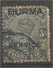 BURMA, 1937, used 3p, OFFICIAL Overprinted, Scott O1