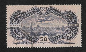 France Scott C15 Used VLH - 1936 50fr Monoplane over Paris - SCV $310.00