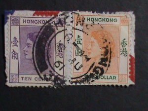 ​HONG KONG-1954 SC#186,196- 68 YEARS OLD-QUEEN ELIZABETH II CUT SQUAR -VF