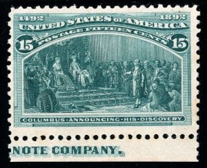 USAstamps Unused FVF US 1893 Imprint Columbian Expo Scott 238 NG SCV $250+