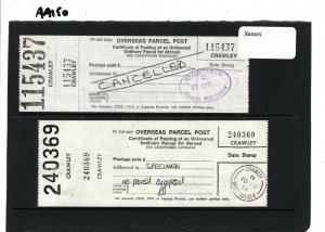 GB Sussex *Crawley* OVERSEAS PARCEL POST LABEL Unused Specimens{2} 1984 AA150