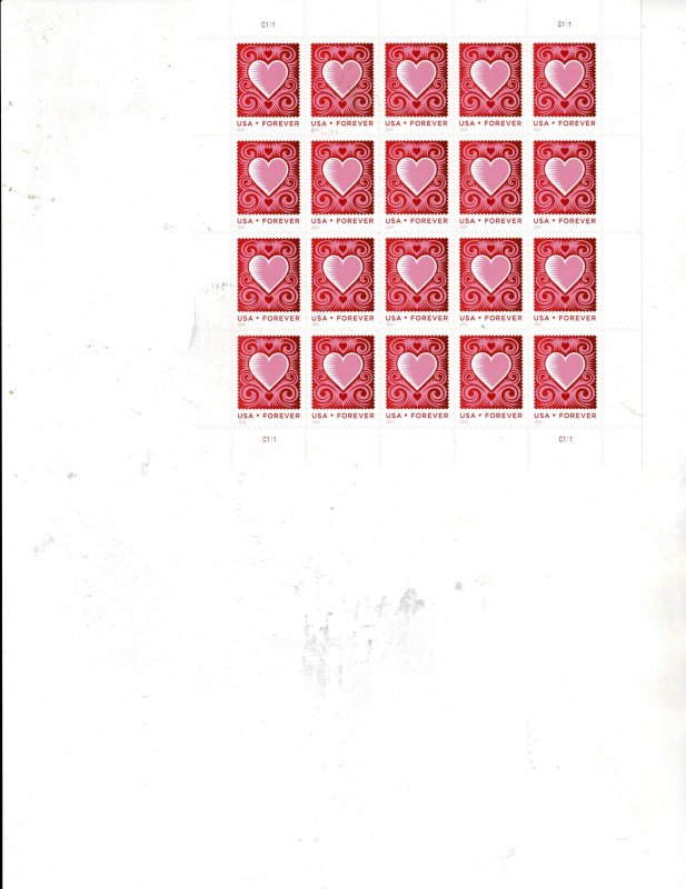 Cut Paper Heart Forever US Postage Sheet #4847 VF MNH