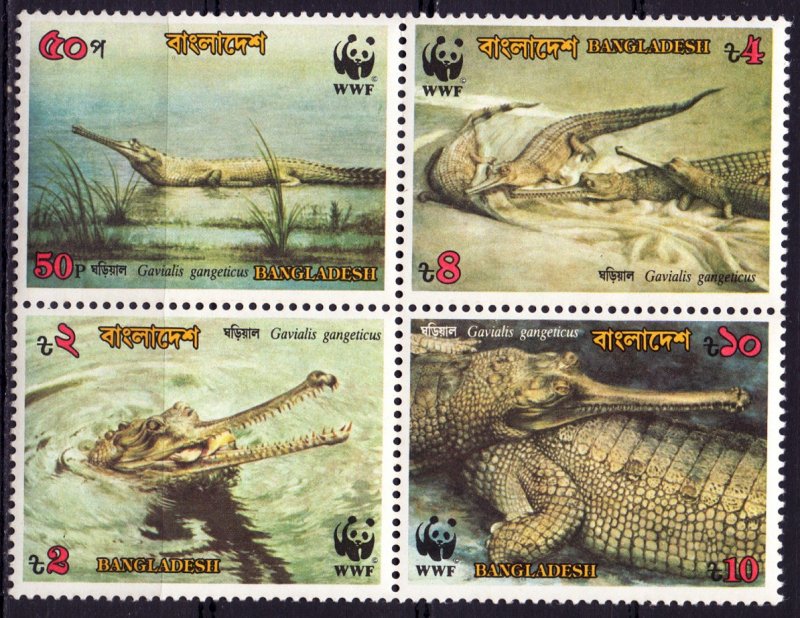 Bangladesh. 1990. Quart 323-26. WWF Crocodiles fauna. MNH.