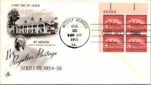 FDC 1956 SC #1032 Artcraft Cachet - Mt Vernon, VA - Booklet Of 4 - F71650