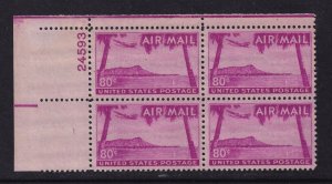 1952 Airmail Sc C46 80c Hawaii plate block MNH 24593 UL Durland $25 (RT