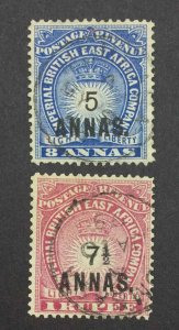 MOMEN: BRITISH EAST AFRICA SG #27-28 1894 USED £190 LOT #64082