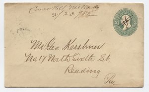 1882 Crosskill Mills PA manuscript postmark on 3ct green PSE DPO [S.4307]