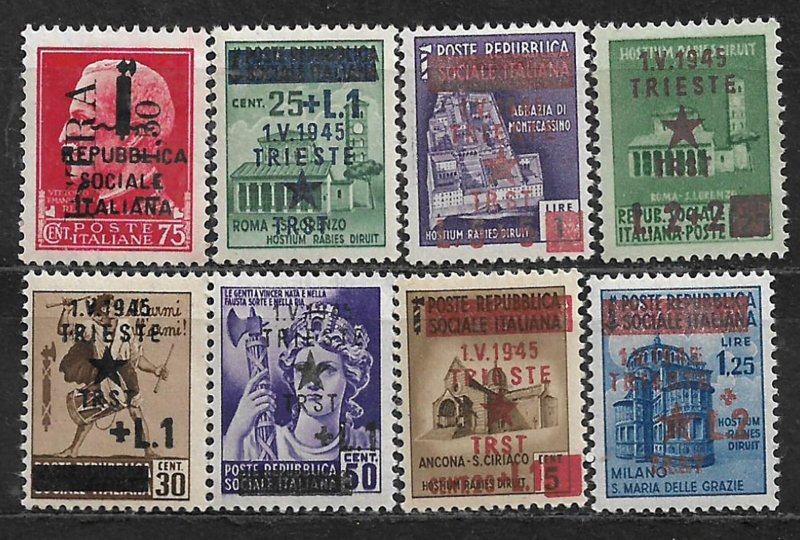 COLLECTION LOT OF 8 ITALY OVERPRINTED FOR USED IN ISTRA & TRIESTE MNH 2 SCAN