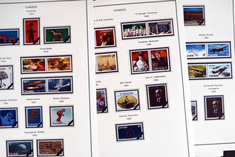 COLOR PRINTED CANADA 1974-1988 STAMP ALBUM PAGES (51 illustrated pages)