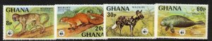 Ghana 621-4 MNH WWF, Monkey, Squirrel, Manatee, Wild Dog