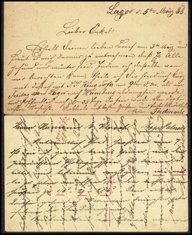 LAGOS 1888 1�d brown postal stationery card - 44701