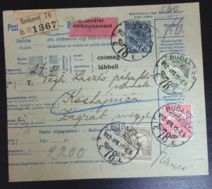Croatia 1912 Hungary Austria Parcel Card from Budapest to Kostajnica -Label US 5 