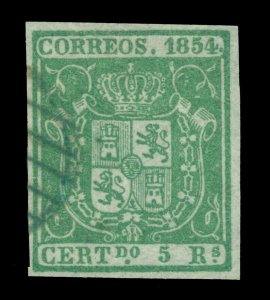 SPAIN 1854  Coat of Arms  5r green  Scott # 29 used VF