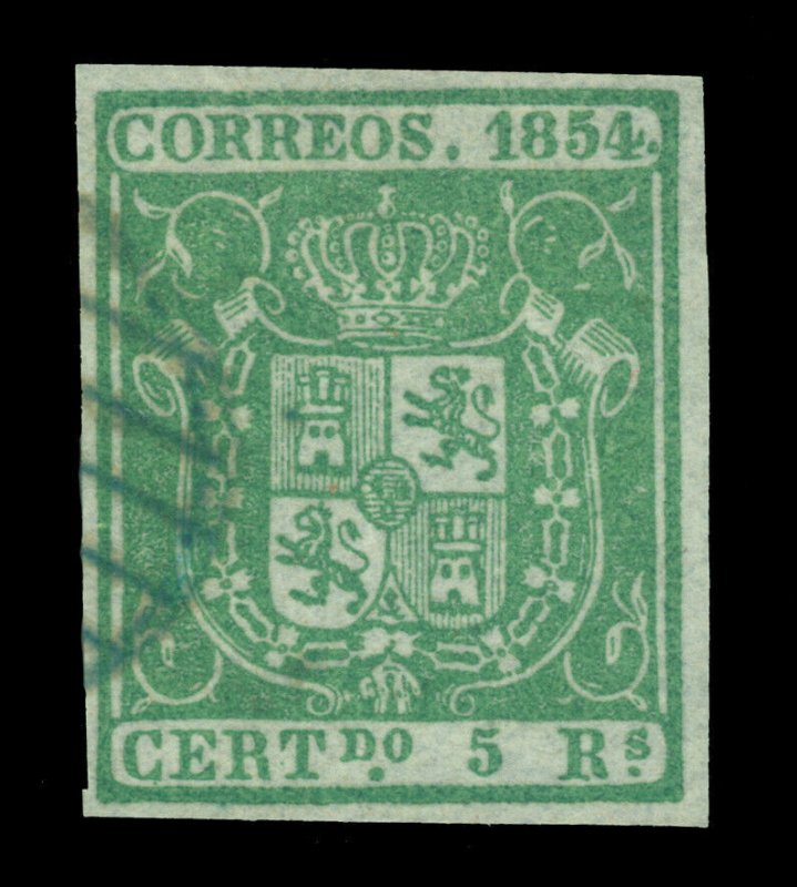 SPAIN 1854  Coat of Arms  5r green  Scott # 29 used VF