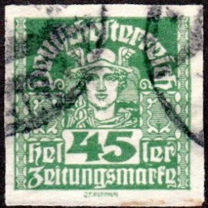 Austria P41 - Used - 45h Mercury / Newspaper Stamp (Imperf) (1921) (cv $0.40)