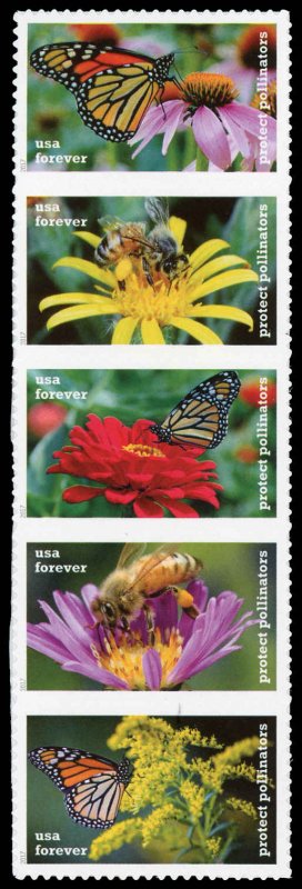 USA 5232a,5228-5232 Protect Pollinators Mint (NH) Strip of 5 Forever Stamps