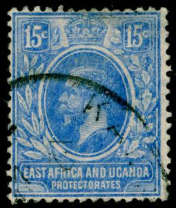 EAST AFRICA and UGANDA SG70, 15c brt blue, FINE used. Cat £21. WMK SCRIPT.