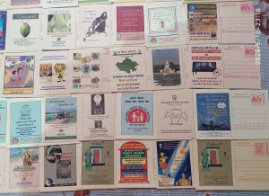 India 500 diff Meghdoot Post Cards on Gandhi Aids Malaria Cancer Health Banking
