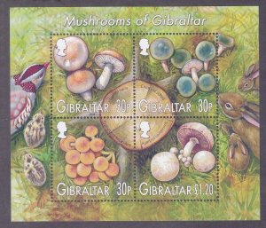 Gibraltar 953a (950-53) MNH Various Types of Mushrooms Souvenir Sheet of 4