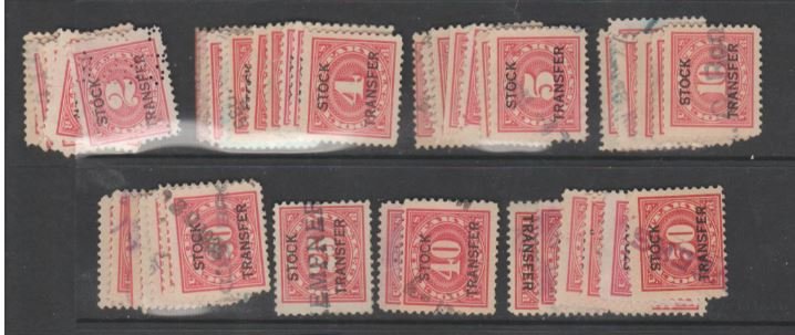 U.S. Scott #RD2-RD9 Stock Transfer - Revenue Stamps - Used Set - 30+ Stamps