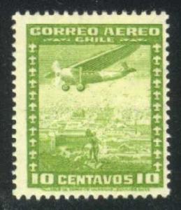 Chile #C030 Airplane over City, Unused