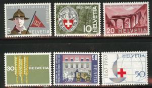 Switzerland Scott 422-427 MNH** 1963  set Disturbed gum.