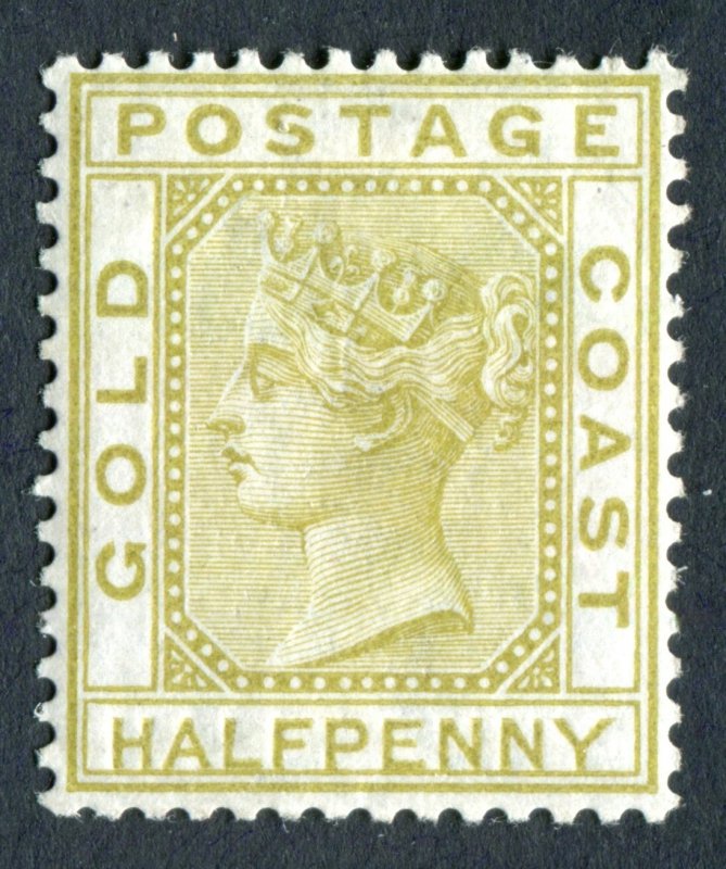 Gold Coast 1876 QV. 1/2d olive yellow. Mint. LH. Crown CC. SG4.