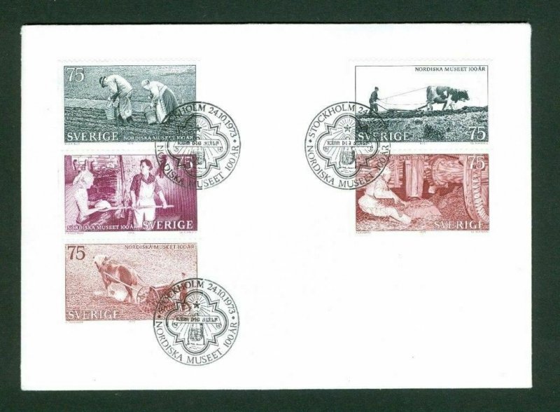 Sweden.  Fdc  1973  Nordic Museum.  Horse  Cow, Farming.  Engraver Cz. Slania