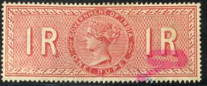 INDIA 1868 QV 1R SPECIAL ADHESIVE Revenue BFT. 21 VFU Embossed Cancel