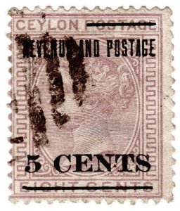 (I.B) Ceylon Postal : 5c on 8c Overprint (SG 187)