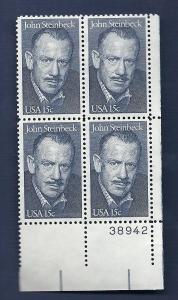 1773 15c John Steinbeck Plate Block VF/MNH/OG scv $4.15