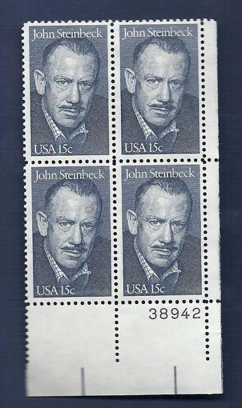 1773 15c John Steinbeck Plate Block VF/MNH/OG scv $4.15