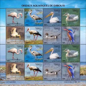 DJIBOUTI 2023 - M/S 16V - BIRDS BIRDS BIRDS - FLAMINGO PELICAN DUCK DUCKS CANARD MNH-