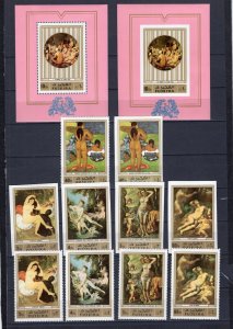 FUJEIRA 1972 PAINTINGS 2 SETS OF 5 STAMPS & 2 S/S PERF. & IMPERF. MNH