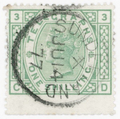 (I.B) QV Telegraphs : 1/- Green (plate 3) Sunderland