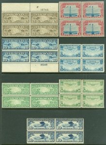 EDW1949SELL : USA 1926-37 Scott #C7-12, 19-21 Blocks of 4. Mint NH. Catalog $308