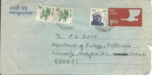 India   imprinted postage envelope   +3 stamps   Used   PD