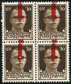 Florence - Cent. 30 red overprint block of four