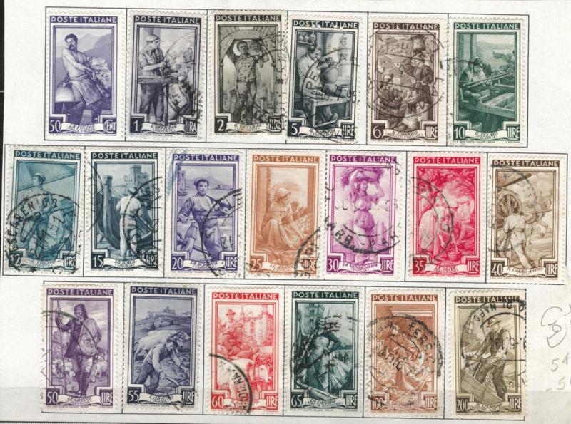 Italy Scott 549-567 used 1950 stamp set of (19)