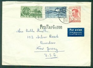 FAROE ISLANDS 1960 Ship Mail from FAROES to U.S. w/Danish Fra Faeroern handstamp