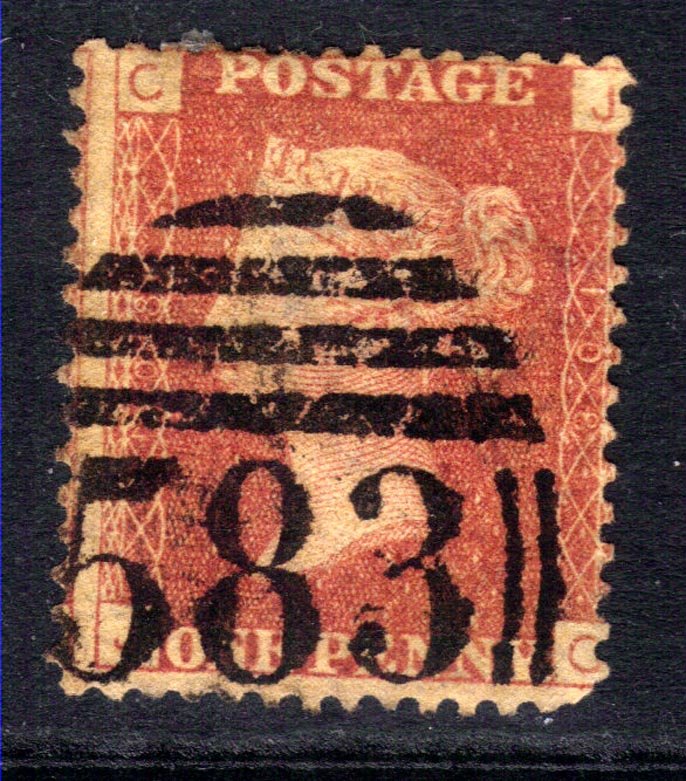 GB 1864 – 79 QV 1d Red used Plate 108 used ( J & C ) ( H1220 )