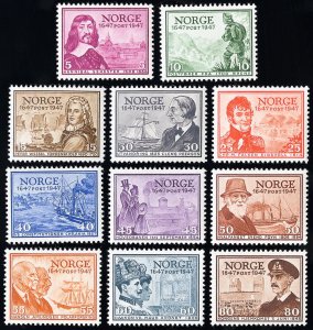 Norway Stamps # 279-89 MLH VF Scott Value $47.00