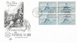 1953 FDC, #1017, 3c National Guard, Art Craft, block of 4