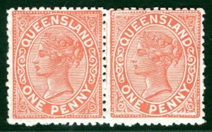 Australia States QUEENSLAND SG187 1d Vermilion-Red (1890) Mint MNH Pair GRBLUE84