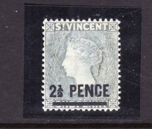 St Vincent-Sc#56a-unused hinged 2&1/2p on 1p milky blue  QV-1890-1-