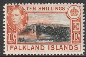 Falkland Islands Scott 95 - SG162, 1938 George VI 10/- MH*